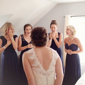 Navy Bari Jay Bridesmaid Dress Size 8 with lace Style #1466